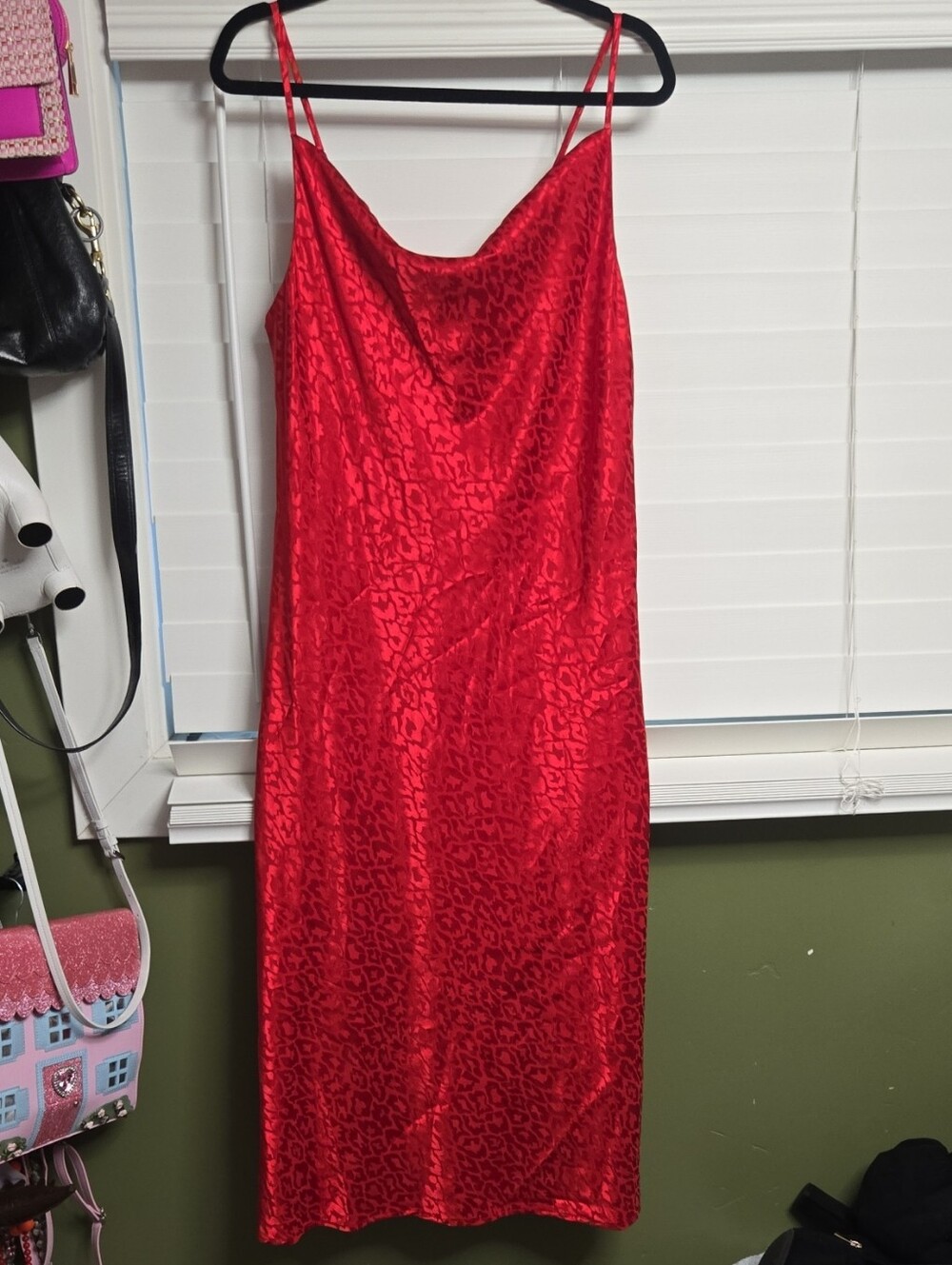 Emma & Michele Red Satin Cowl-Neck Maxi Slip Dress